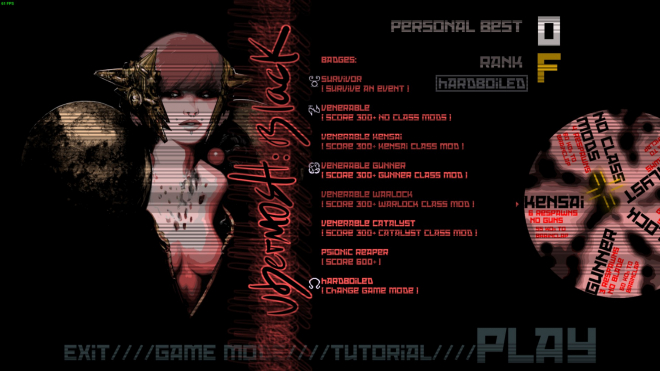 The main menu, where all achievements, class mods, and highscores are